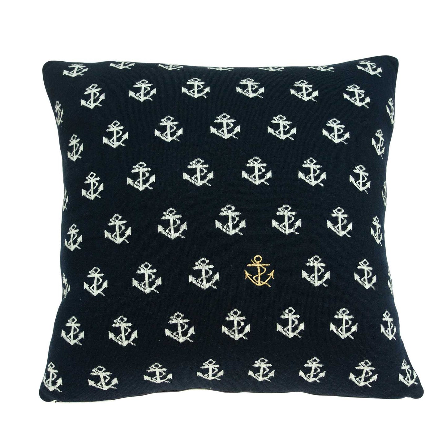 20" Blue and Off White Reversible Nautical Anchor Cotton Throw Pillow-1
