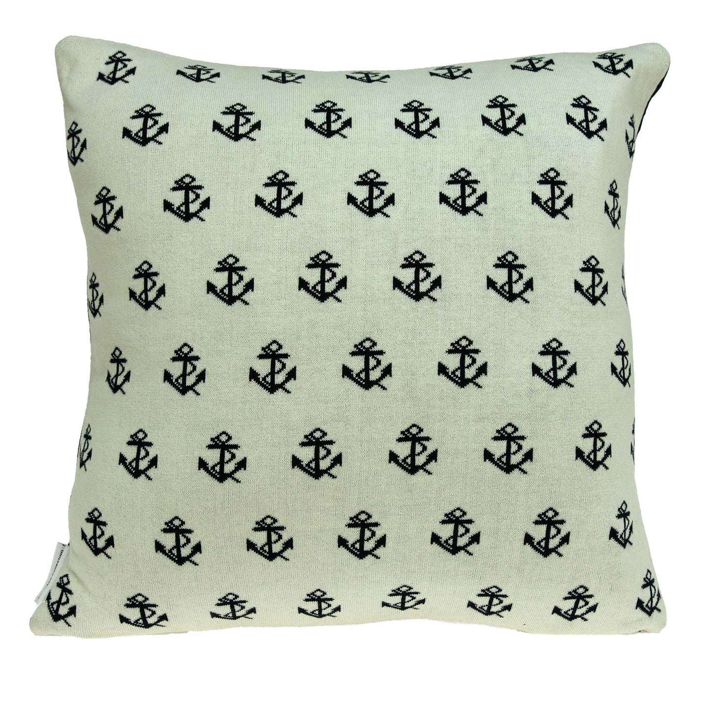 20" Blue and Off White Reversible Nautical Anchor Cotton Throw Pillow-3