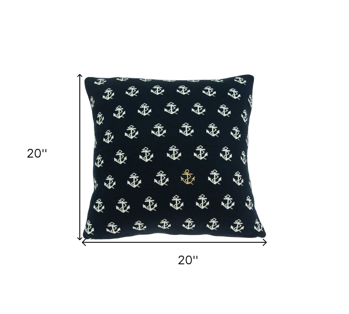 20" Blue and Off White Reversible Nautical Anchor Cotton Throw Pillow-6