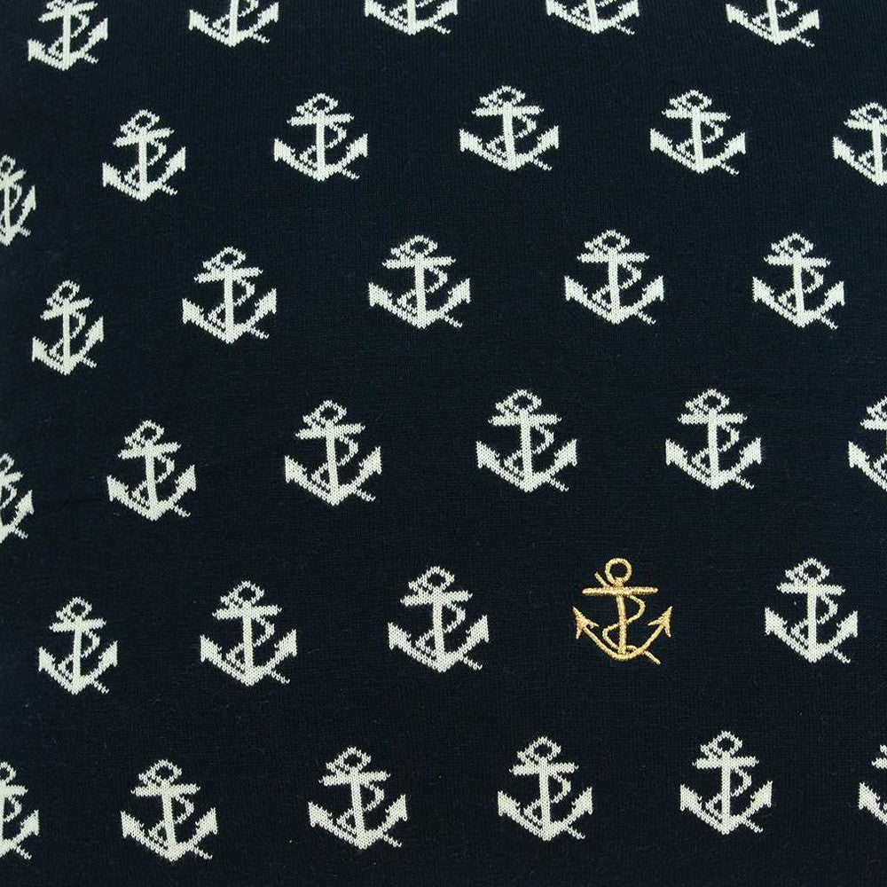 20" Blue and Off White Reversible Nautical Anchor Cotton Throw Pillow-5