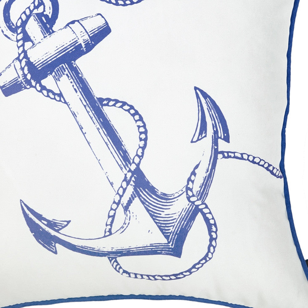 18" Blue And White Nautical Anchor Decorative Throw Pillow Cover-4