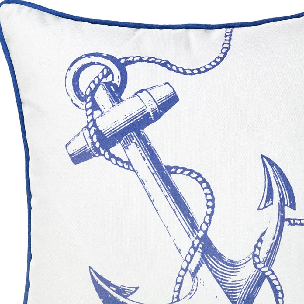 18" Blue And White Nautical Anchor Decorative Throw Pillow Cover-3
