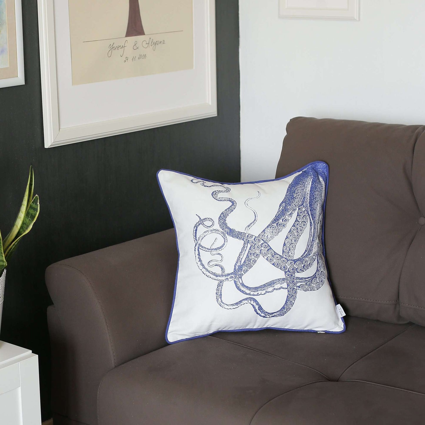 Blue and White Octopus Nautical Throw Pillow-4