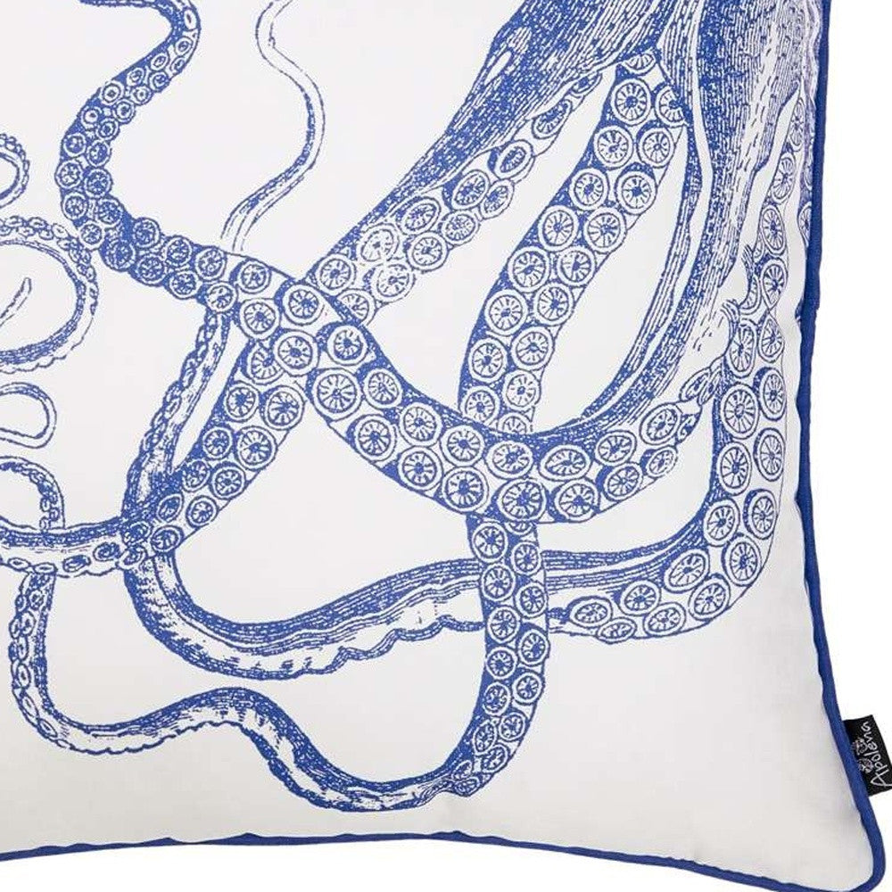 Blue and White Octopus Nautical Throw Pillow-2