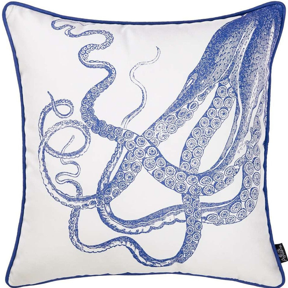 Blue and White Octopus Nautical Throw Pillow-3