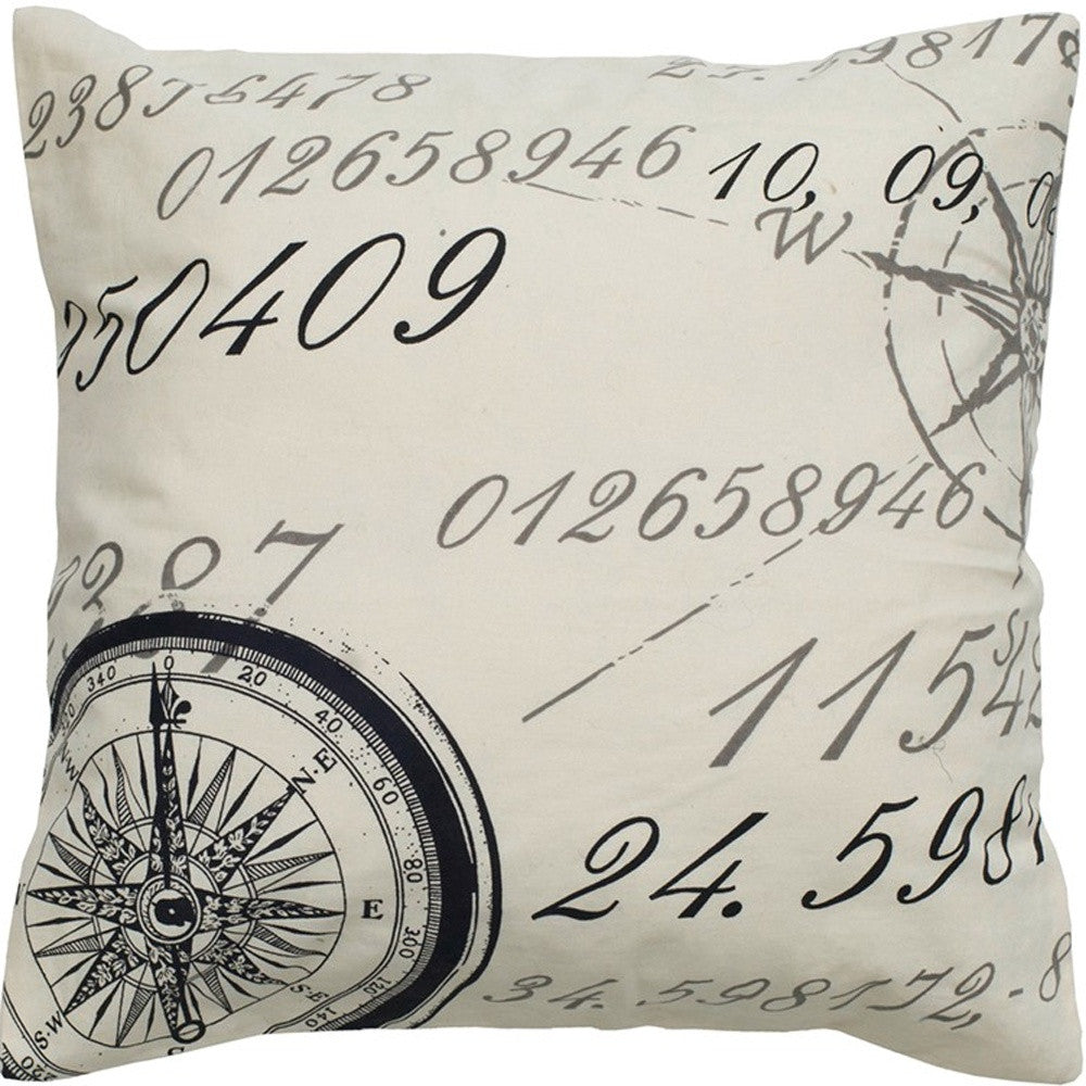 20" Natural And Black Nautical Compass Cotton Throw Pillow-3