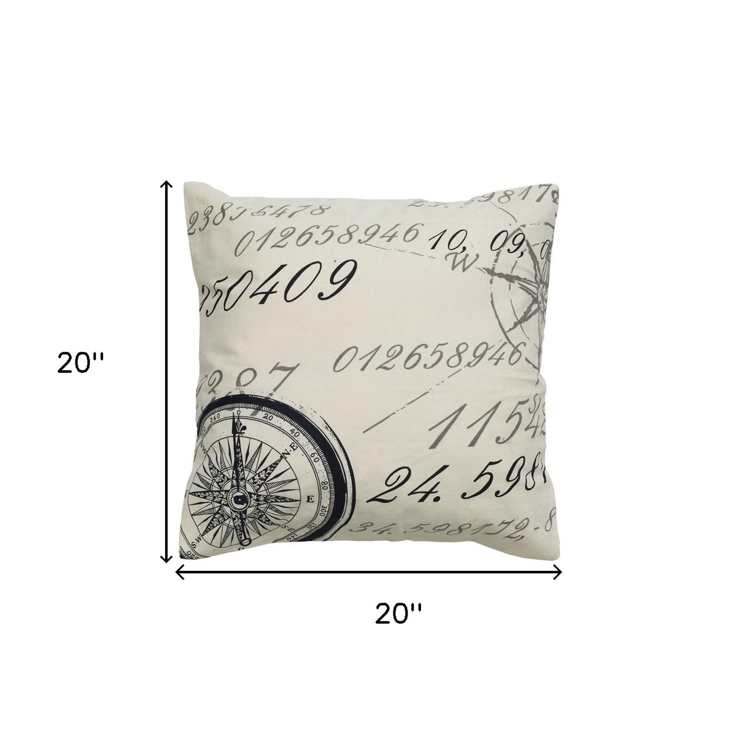 20" Natural And Black Nautical Compass Cotton Throw Pillow-4