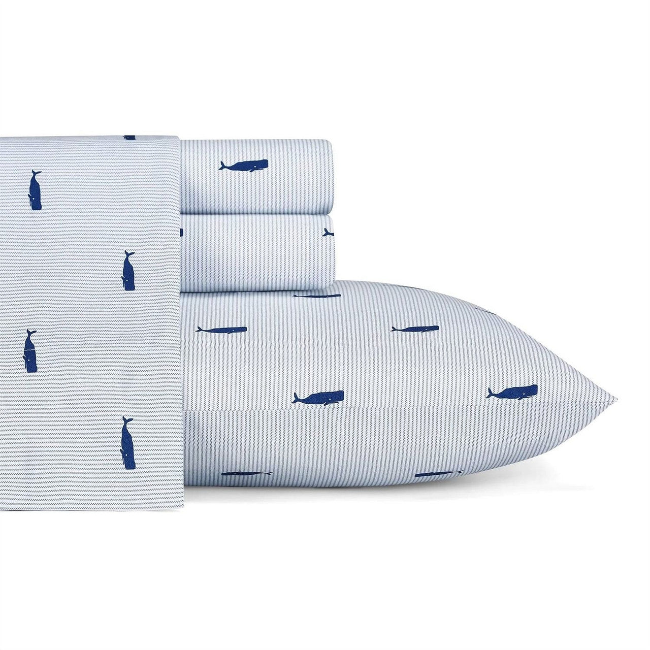 King size Coastal Beach 100-Percent Cotton Navy Blue White Stripe Sheet Set-2