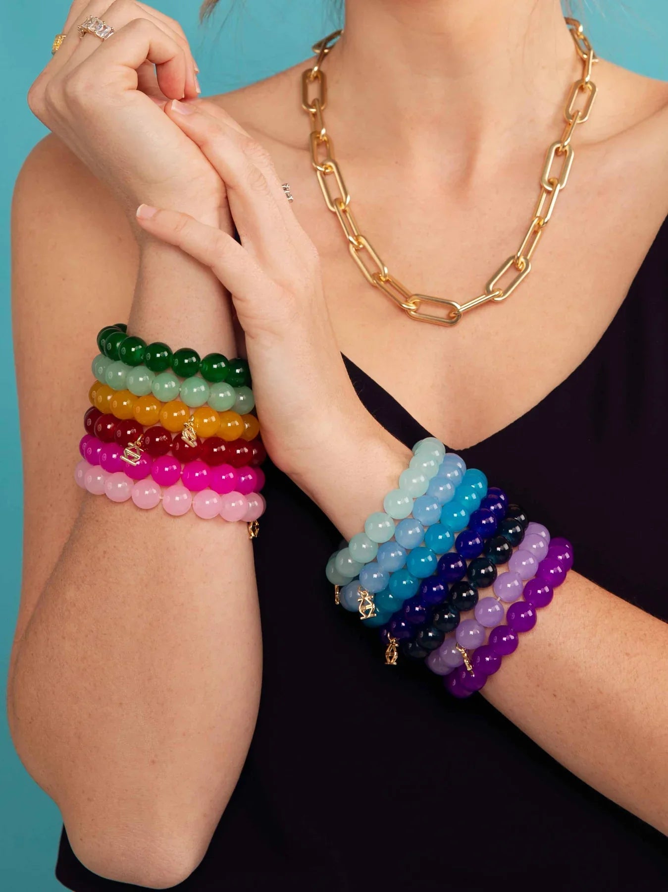 Glass Bead Stretch Bracelet - Light Pink-1