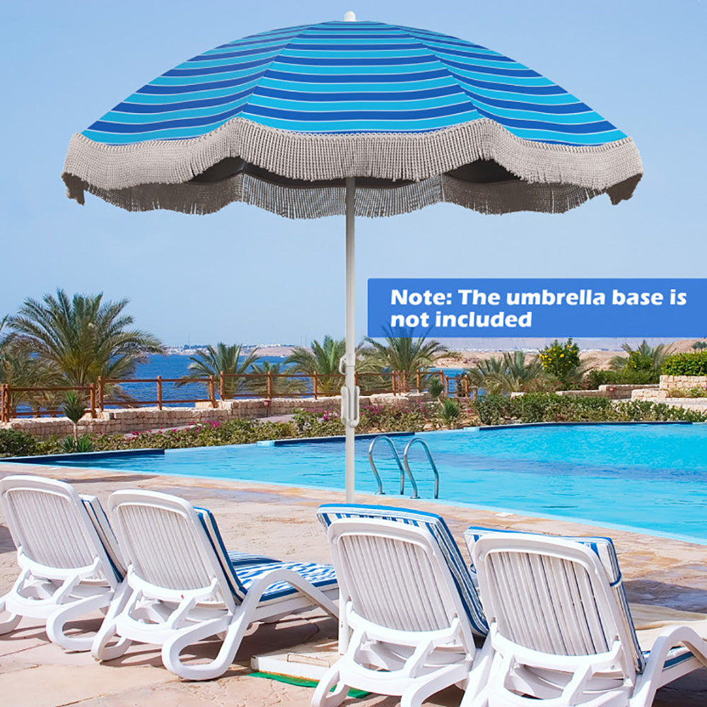 6.5 FT Beach Umbrella With Fringe Outdoor Tassel Umbrella With Push Button Tilt