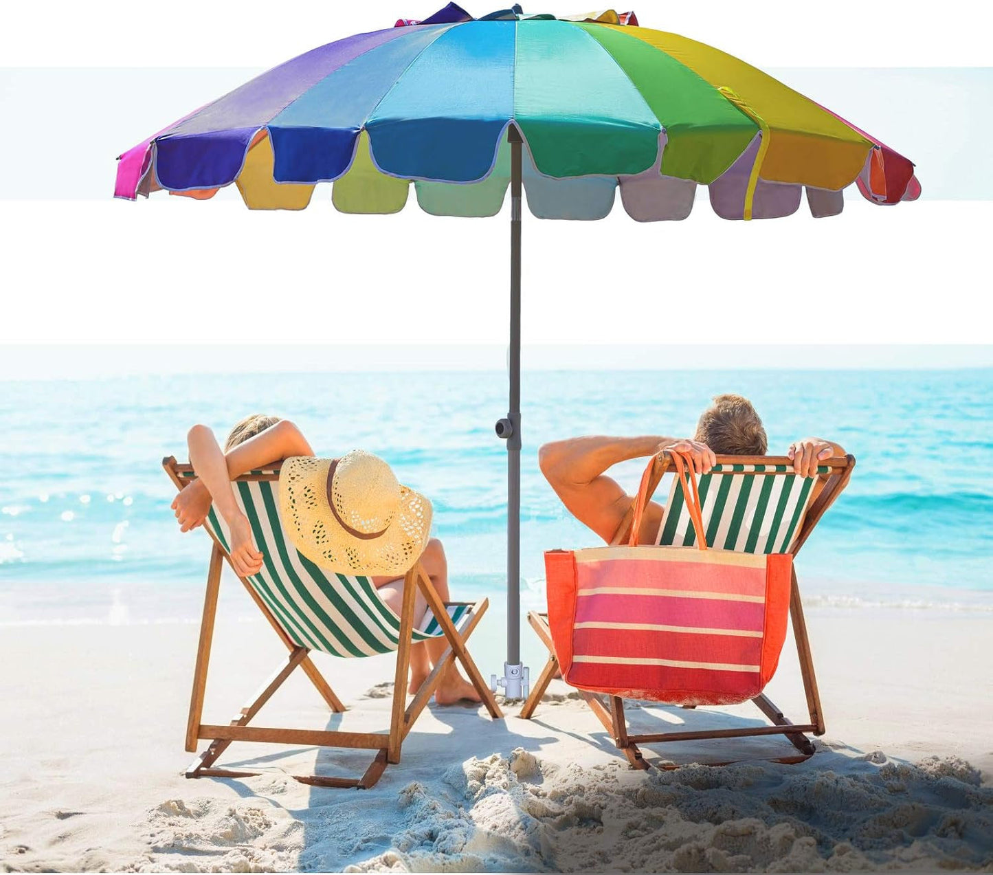 7.5Ft Heavy Duty HIGH Wind Beach Umbrella with Sand Anchor & Tilt Sun Shelter, UV 50+ Protection Outdoor Umbrellas Sunshade with Carry Bag for Patio Garden Pool Backyard Rainbow-1