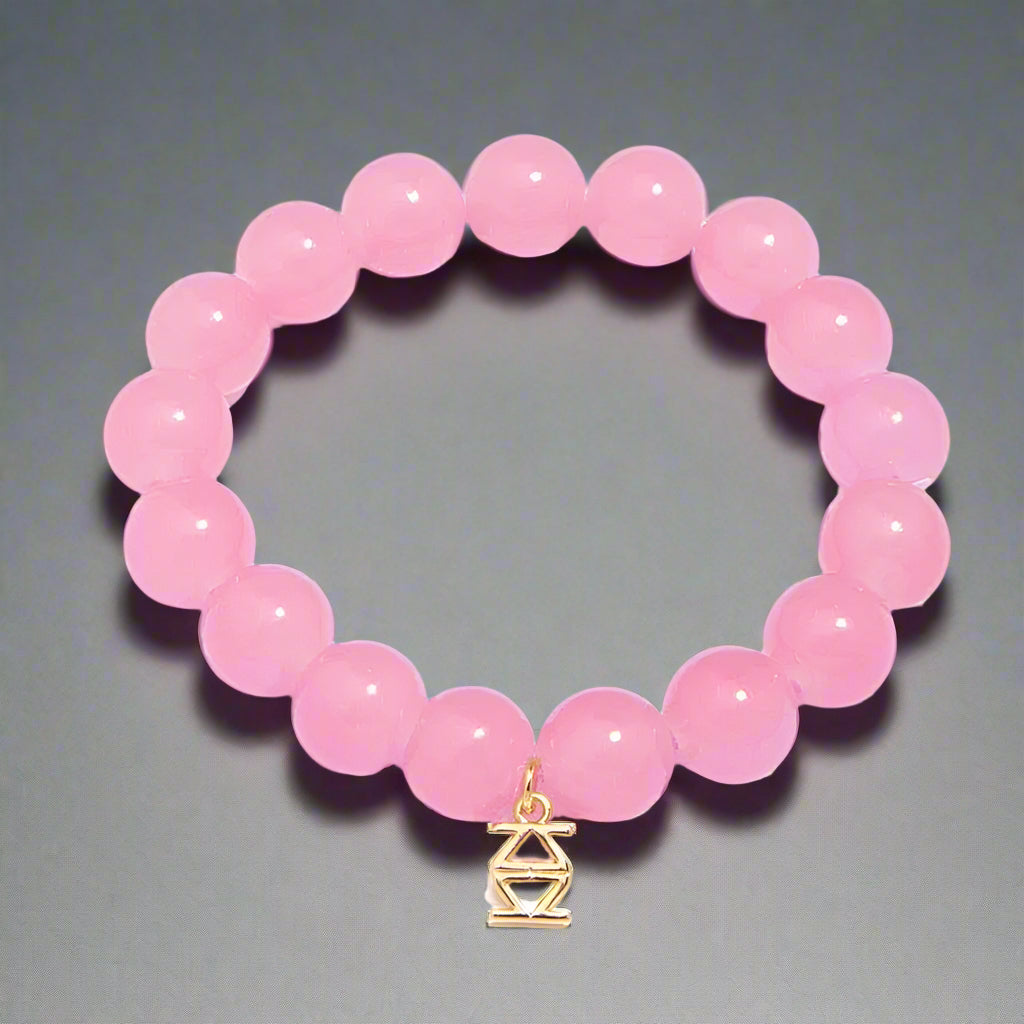 Glass Bead Stretch Bracelet - Light Pink-0