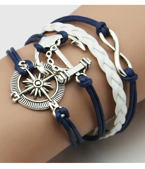 NAUTICAL THEME BRAIDED LEATHERETTE BRACELET - ANCHOR-0