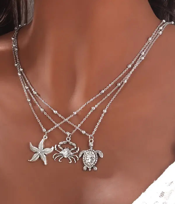SEALIFE THEME 3 NECKLACE SET - STARFISH CRAB TURTLE-0