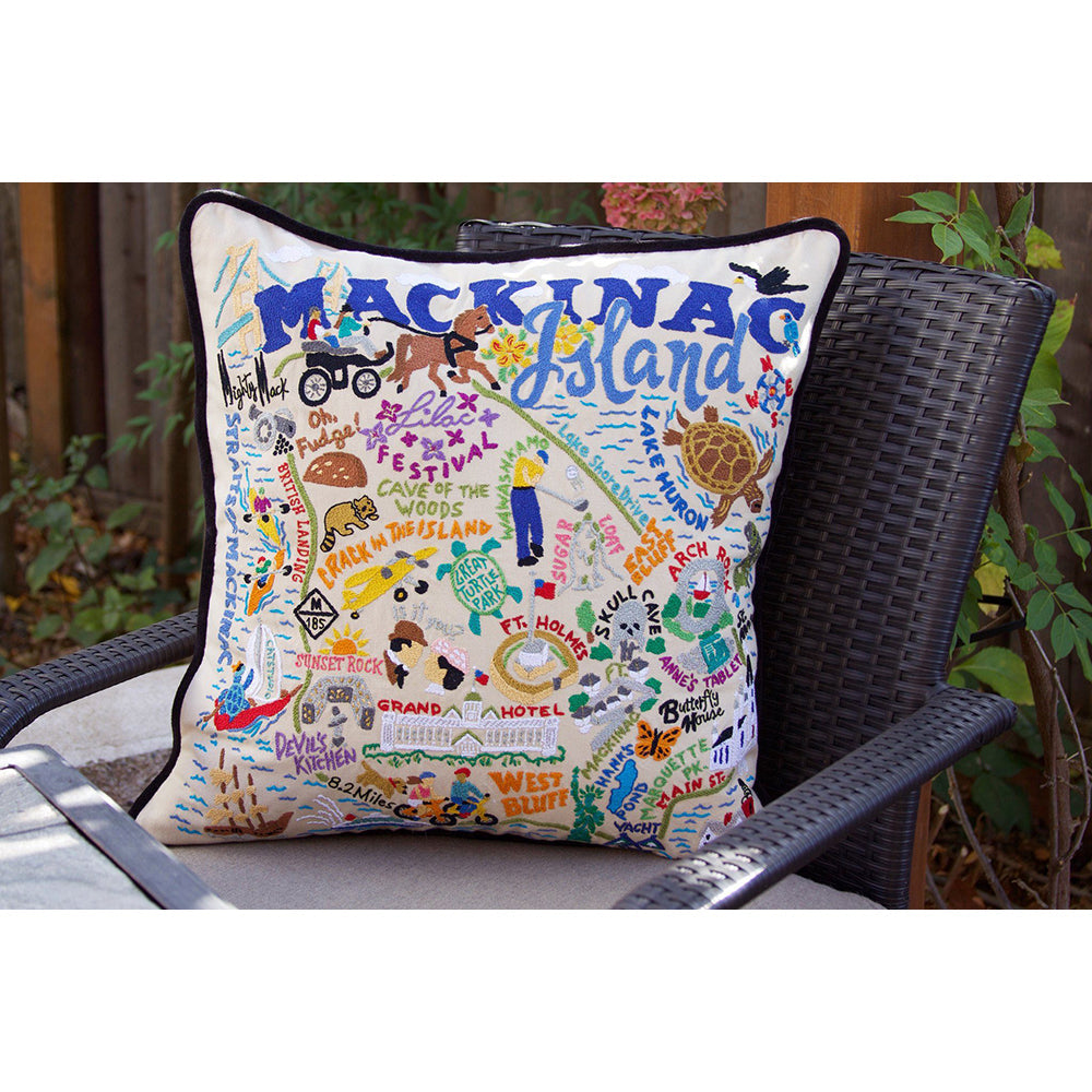 Mackinac Island Hand-Embroidered Pillow by Cat Studio-2