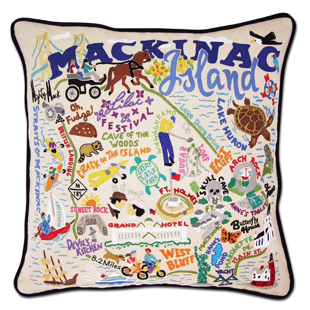 Mackinac Island Hand-Embroidered Pillow by Cat Studio-0