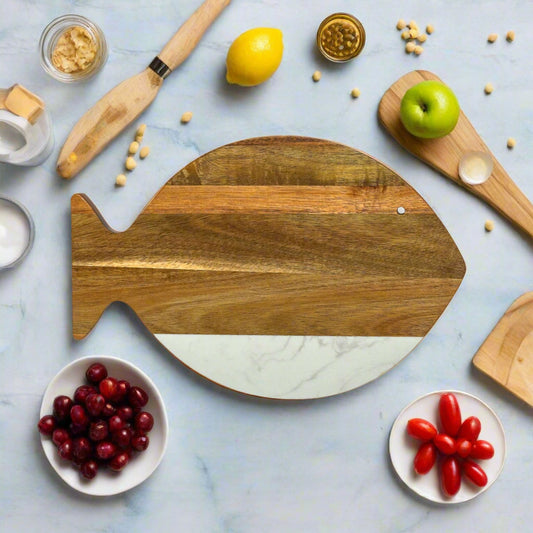 White Marble and Acacia Wood Fish Board-0