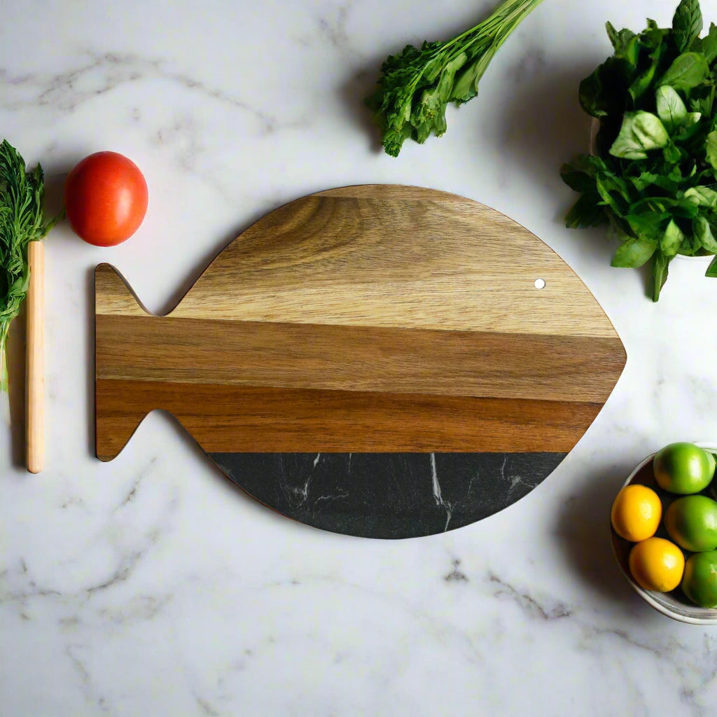 Black Marble and Acacia Wood Fish Board-0
