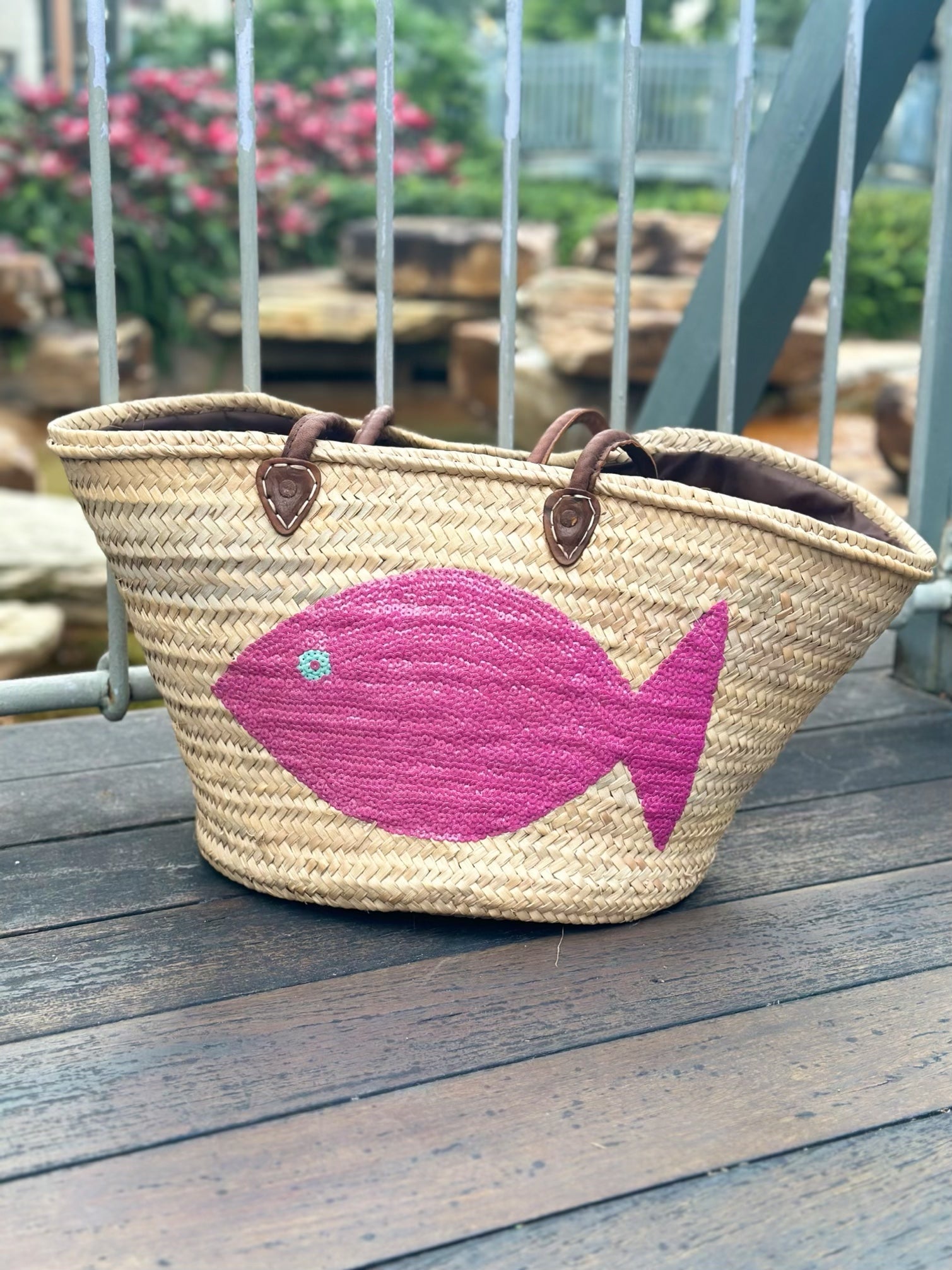 Purple Fish Straw Handmade Beach Tote-0