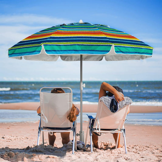 Beach Umbrellas for Sand Heavy Duty Wind Portable, 6.5Ft Outdoor Umbrella with Sand Anchor and UV Protection, Parasols Includes Carry Bag for Beach, Patio, and Garden, Yellow Stripes-0
