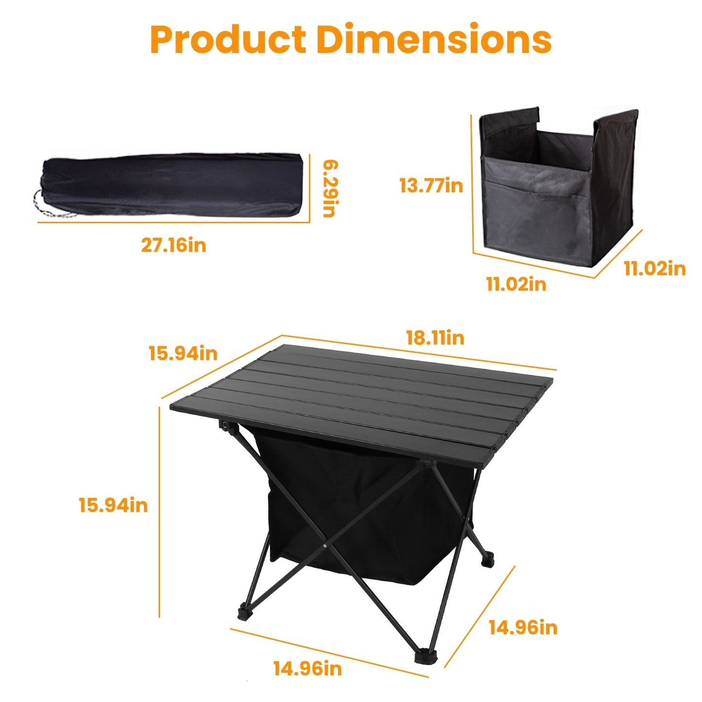1Pc Foldable Camping Table With Storage Basket