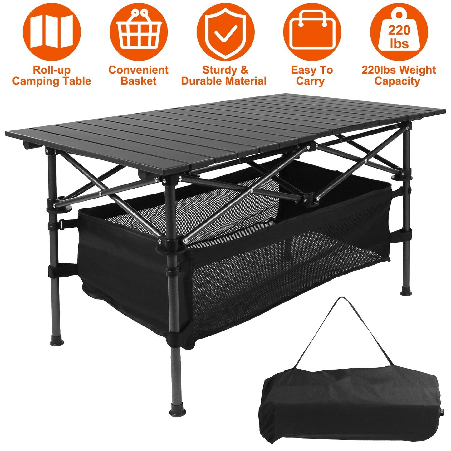 Portable Lightweight Aluminum Roll-up Table With Carrying Bag