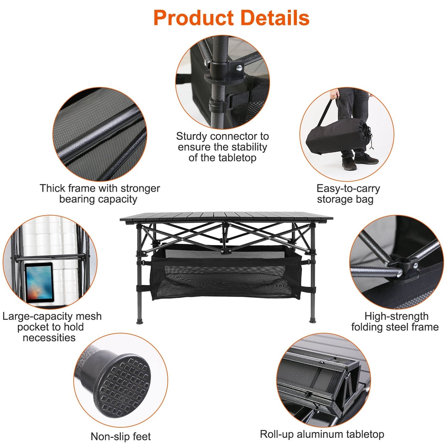 Portable Lightweight Aluminum Roll-up Table With Carrying Bag