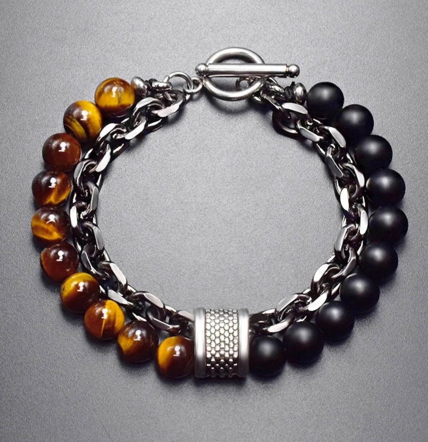MEN'S CHAIN AND BEAD BRACELET-0