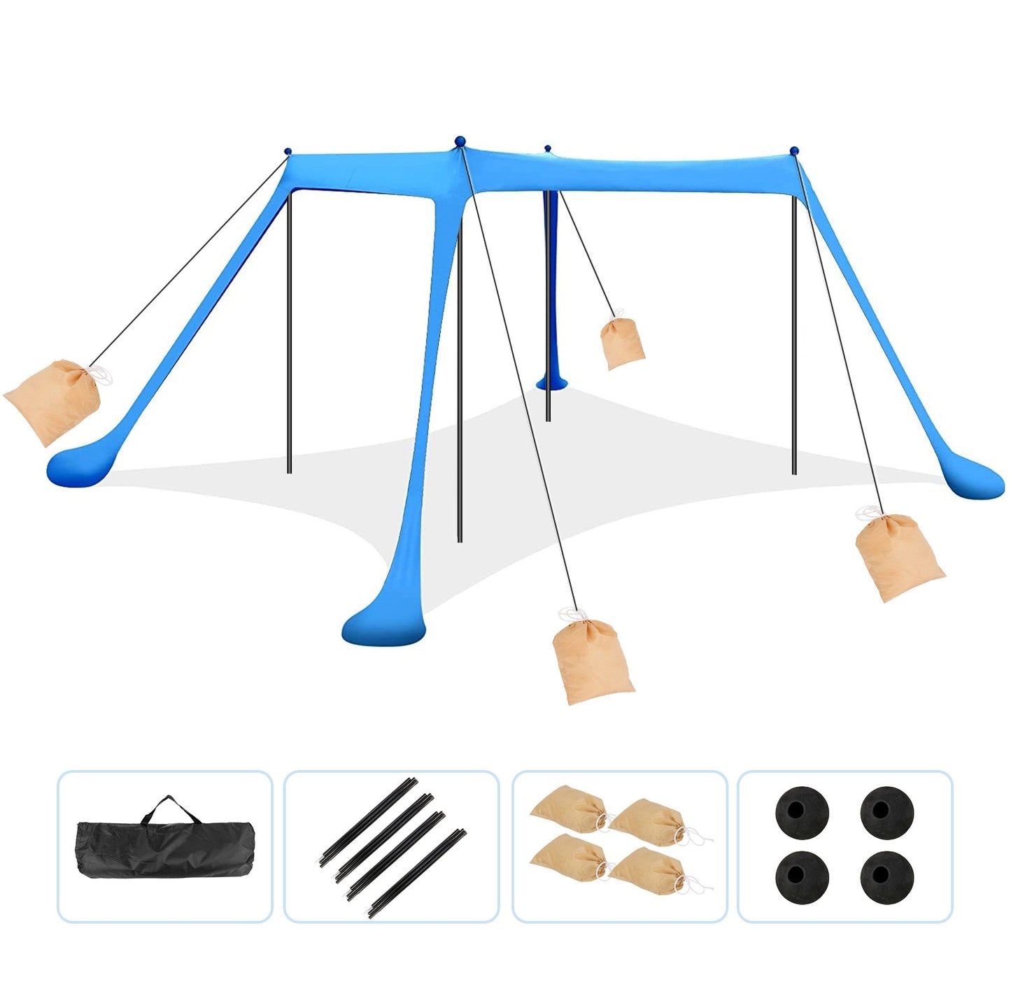 5-8 Person Beach Canopy 10x10x6.6ft With Sandbag Foldable Poles and Carry Bag