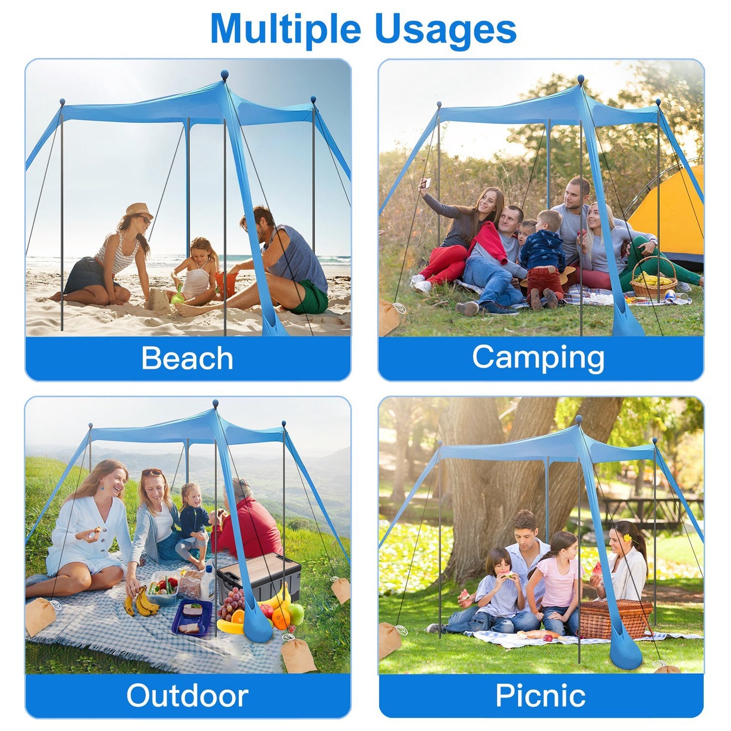 5-8 Person Beach Canopy 10x10x6.6ft With Sandbag Foldable Poles and Carry Bag