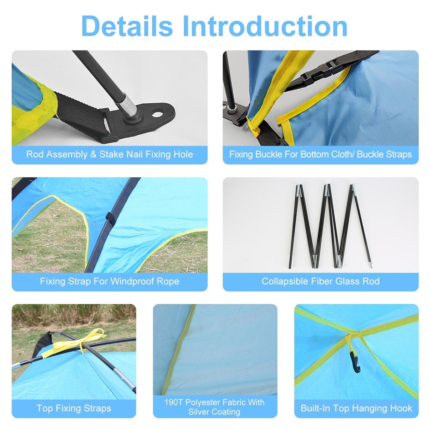 4-6 Person Beach Tent Canopy  With 3 Door Openings and Carry Bag