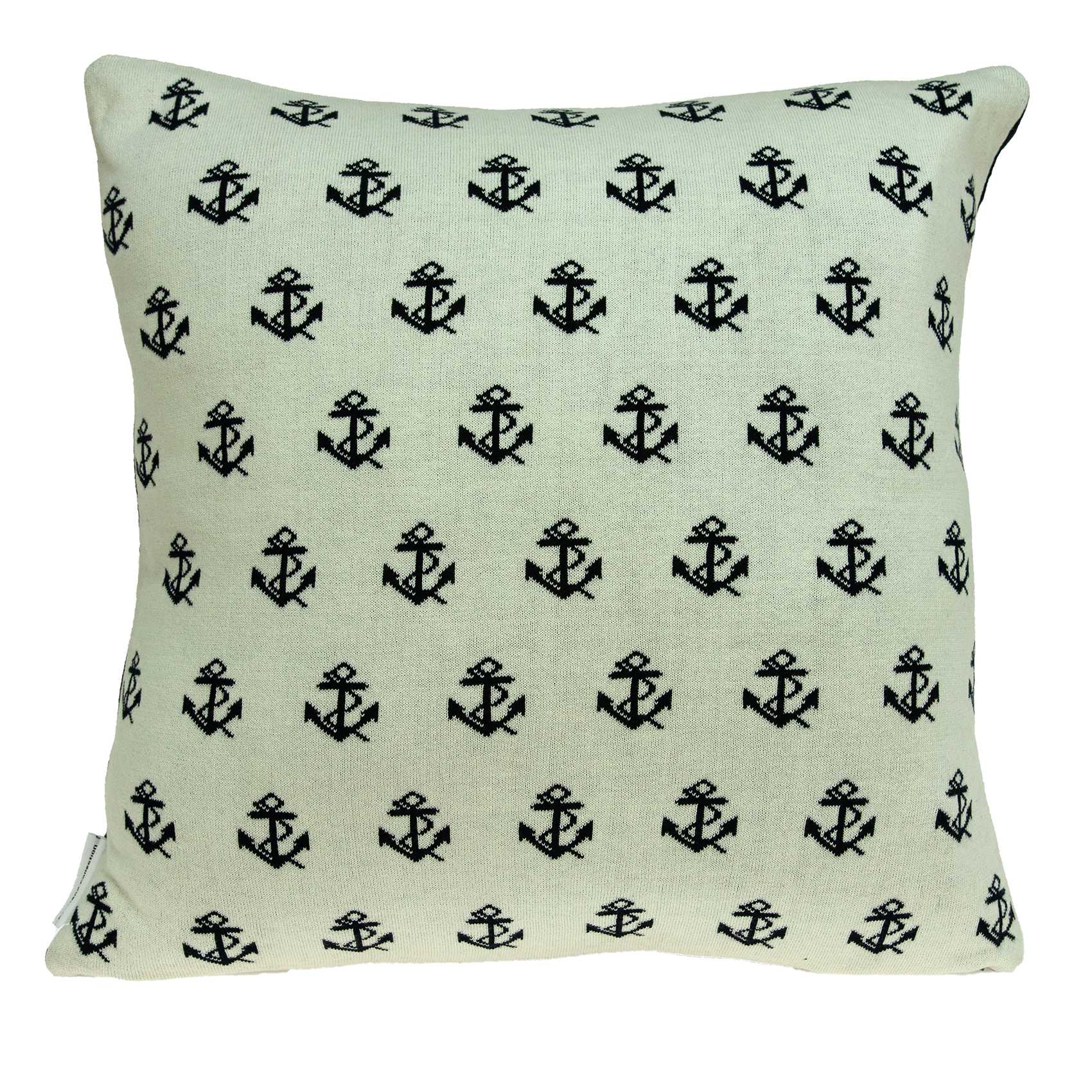 20" Blue and Off White Reversible Nautical Anchor Cotton Throw Pillow-3