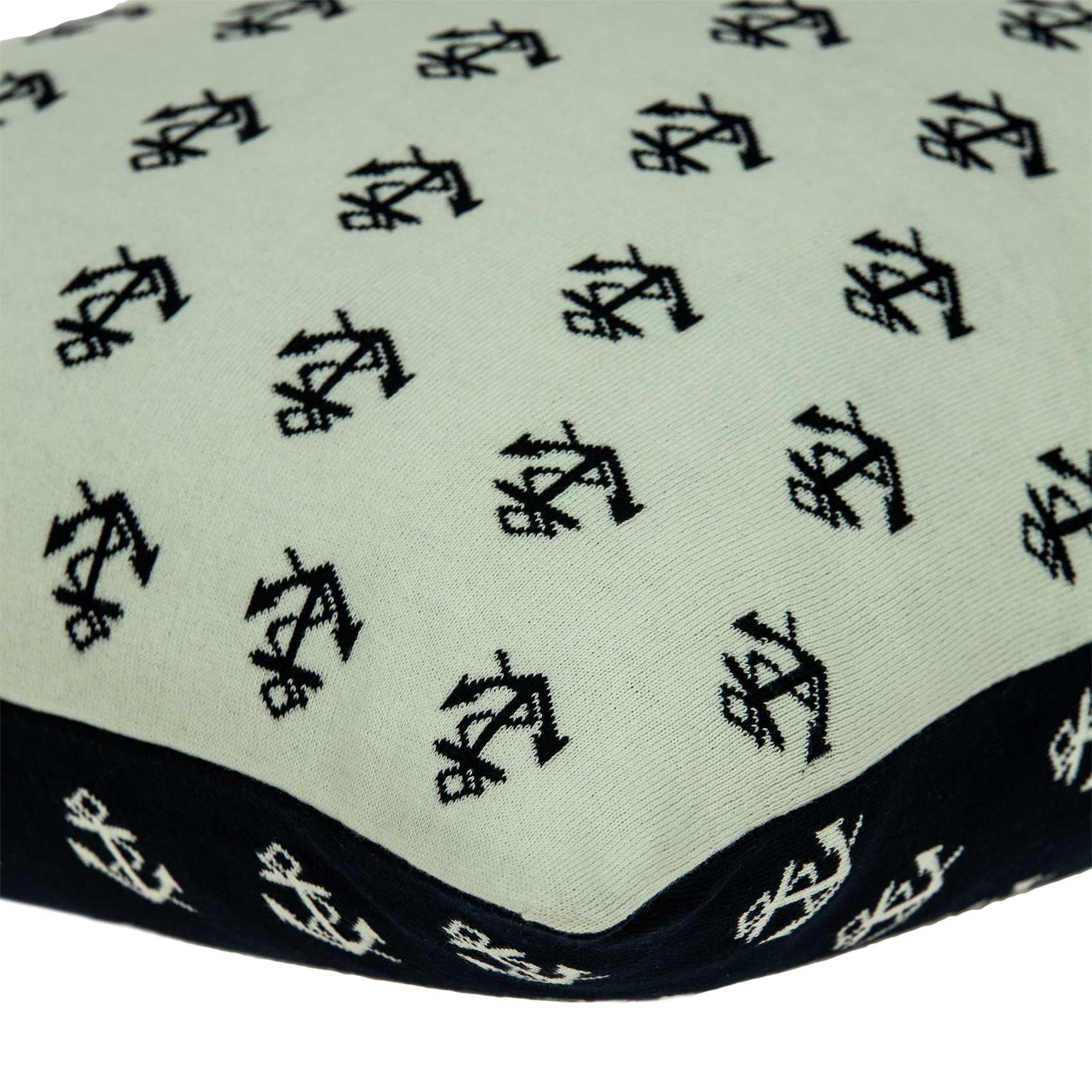 20" Blue and Off White Reversible Nautical Anchor Cotton Throw Pillow-4