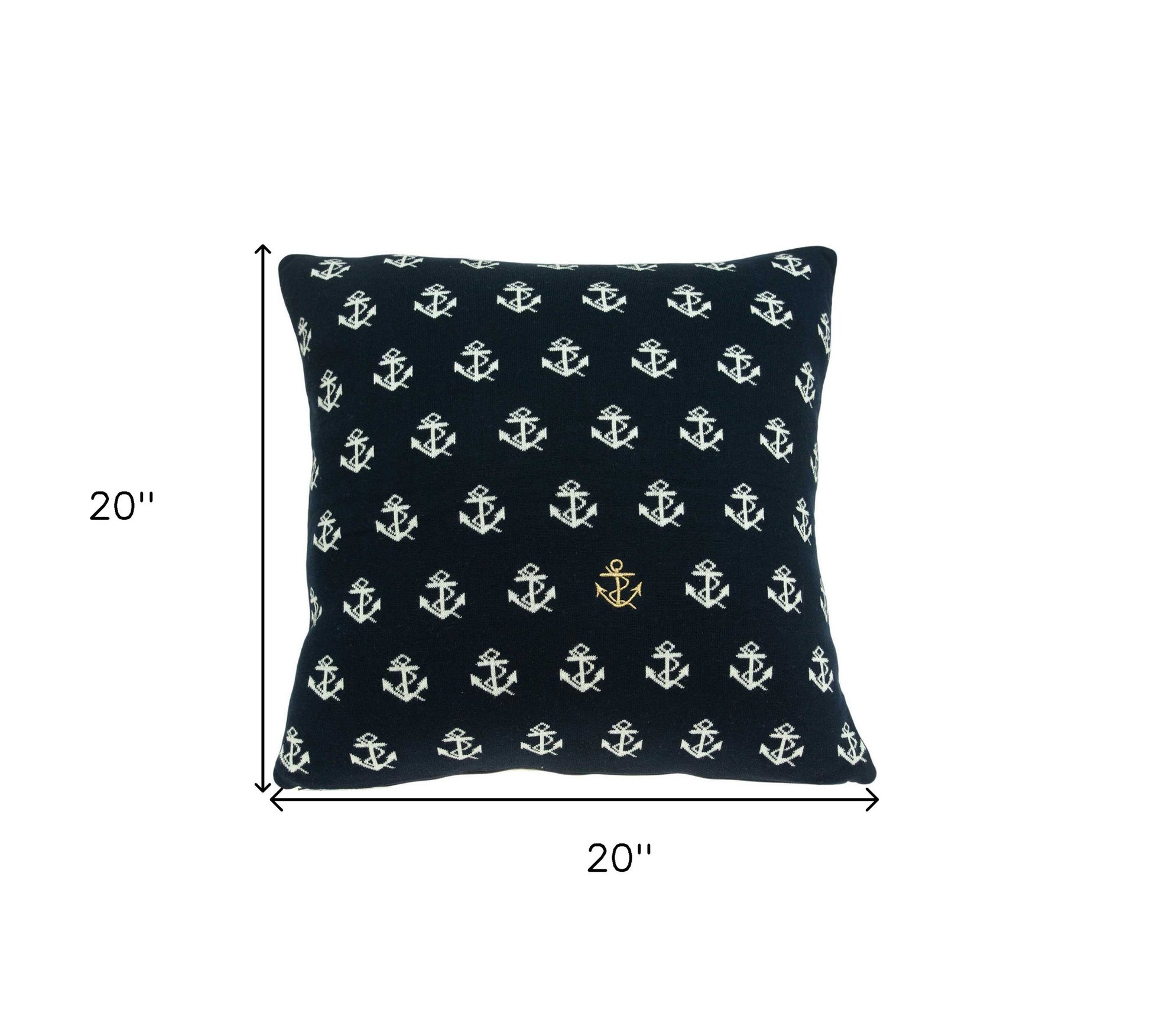 20" Blue and Off White Reversible Nautical Anchor Cotton Throw Pillow-6