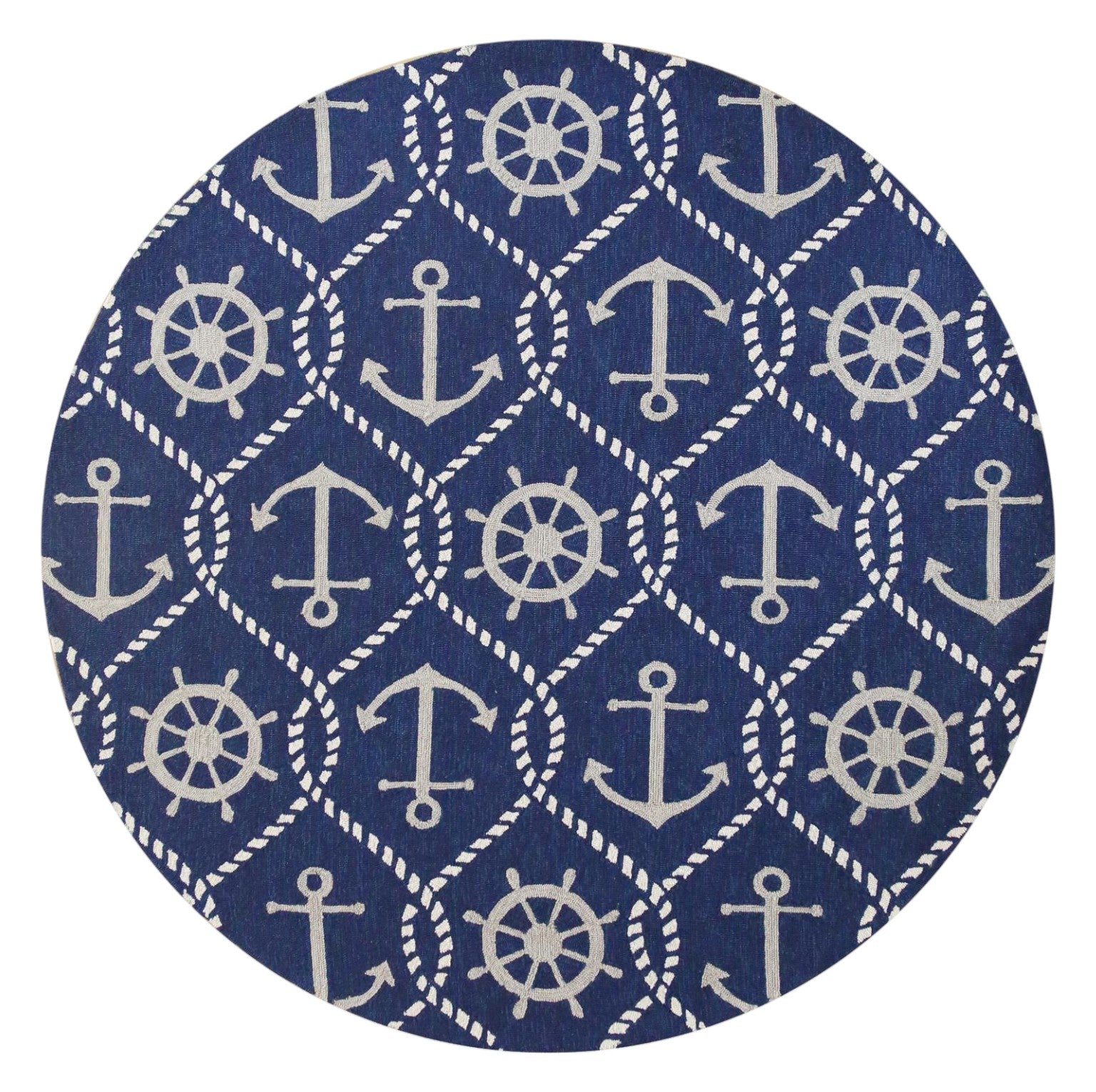7' Navy Blue Round Nautical Handmade Indoor Outdoor Area Rug-1