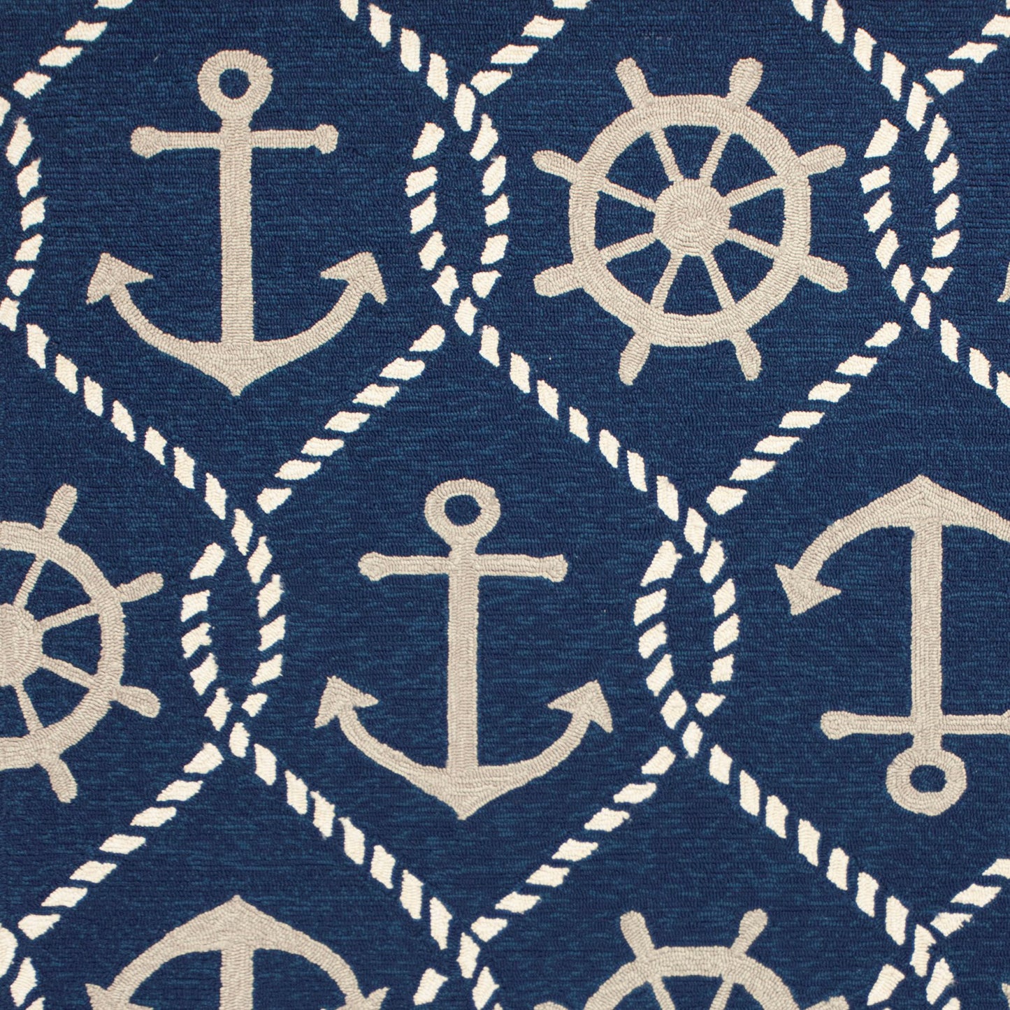 7' Navy Blue Round Nautical Handmade Indoor Outdoor Area Rug-6
