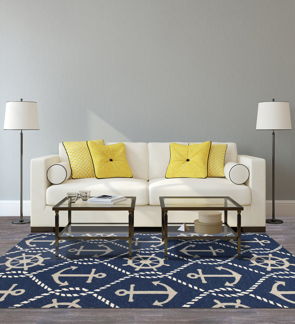 7' Navy Blue Round Nautical Handmade Indoor Outdoor Area Rug-4