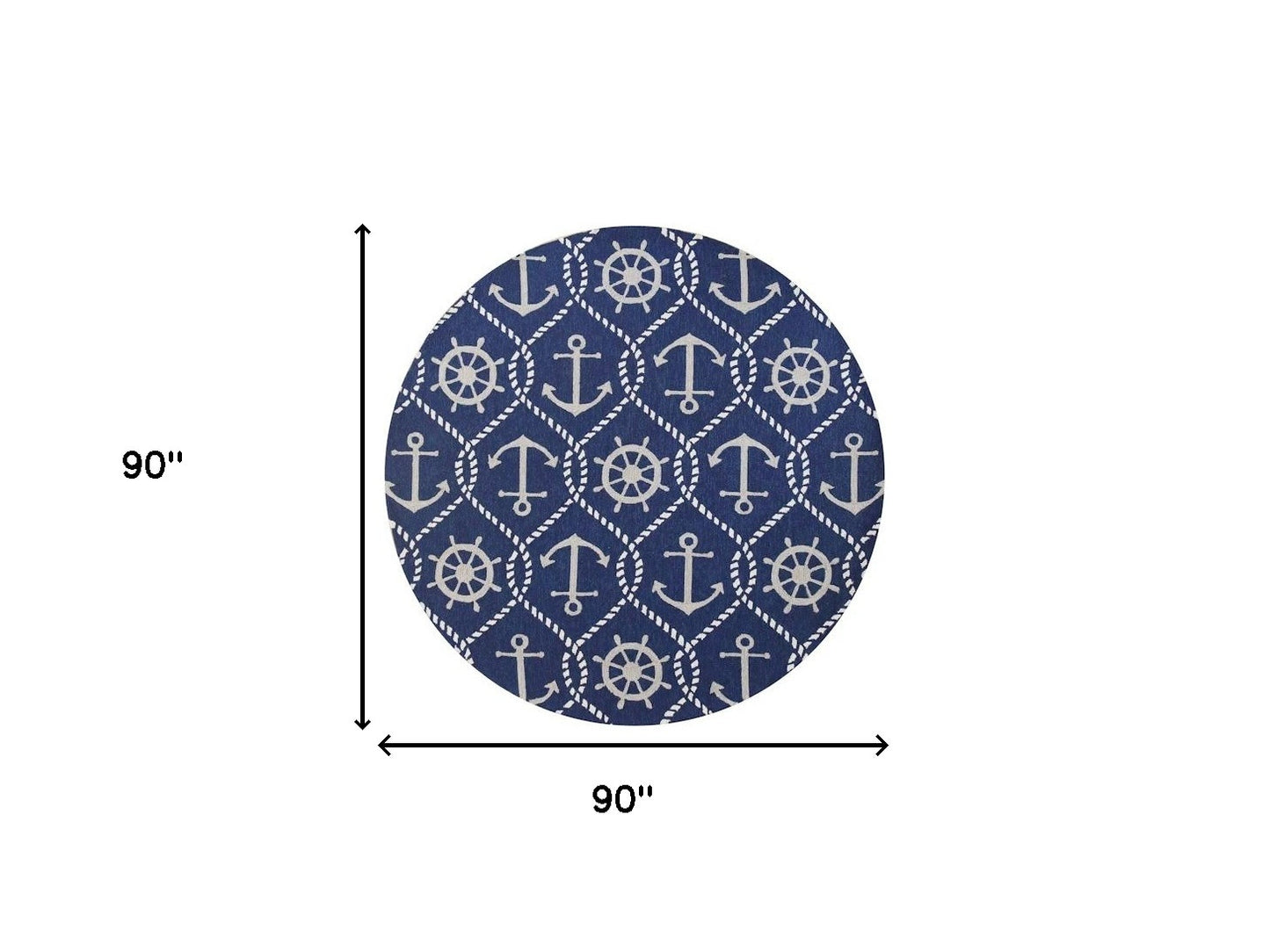 7' Navy Blue Round Nautical Handmade Indoor Outdoor Area Rug-5