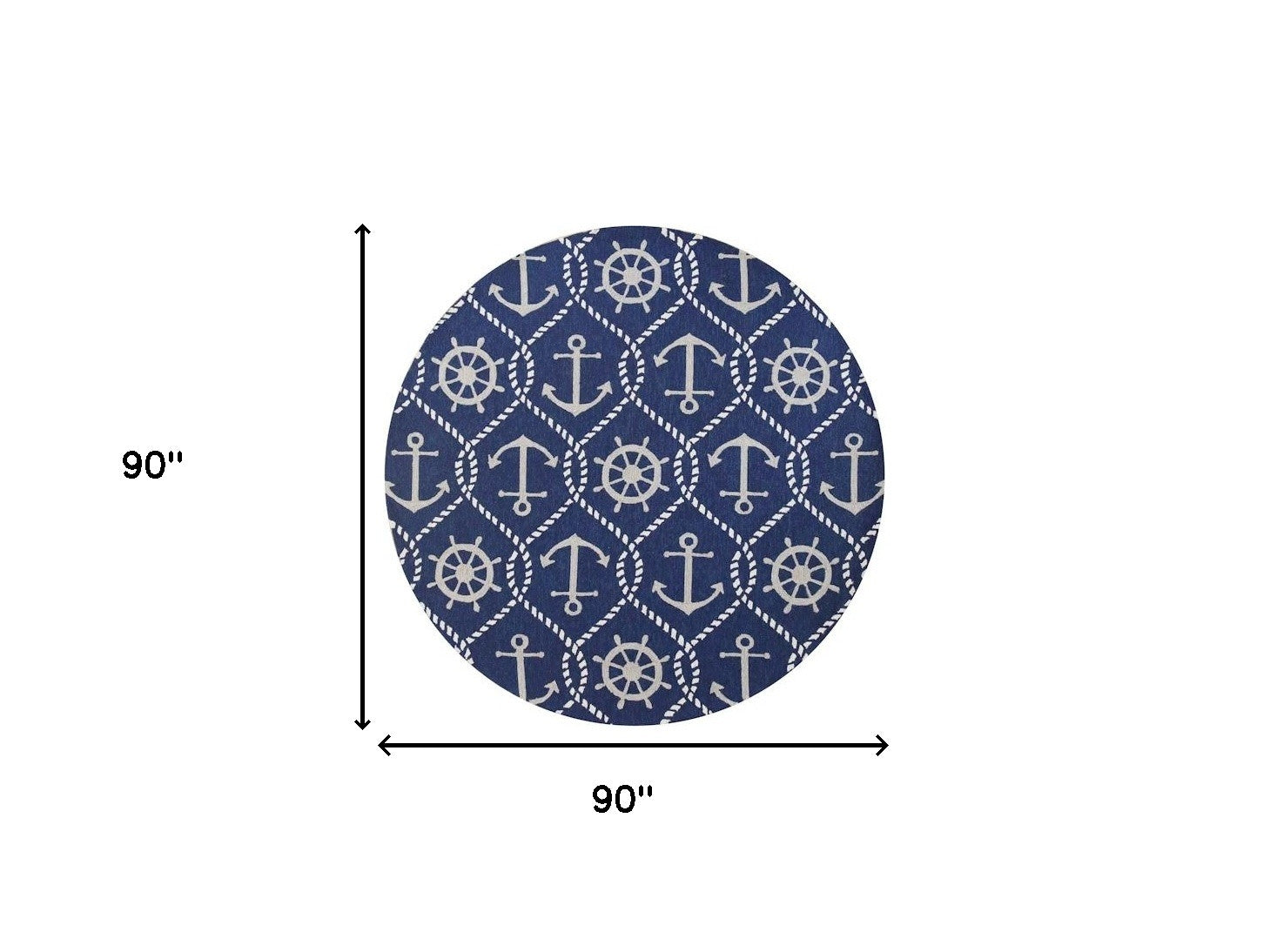 7' Navy Blue Round Nautical Handmade Indoor Outdoor Area Rug-5