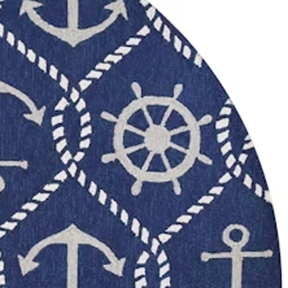 7' Navy Blue Round Nautical Handmade Indoor Outdoor Area Rug-2