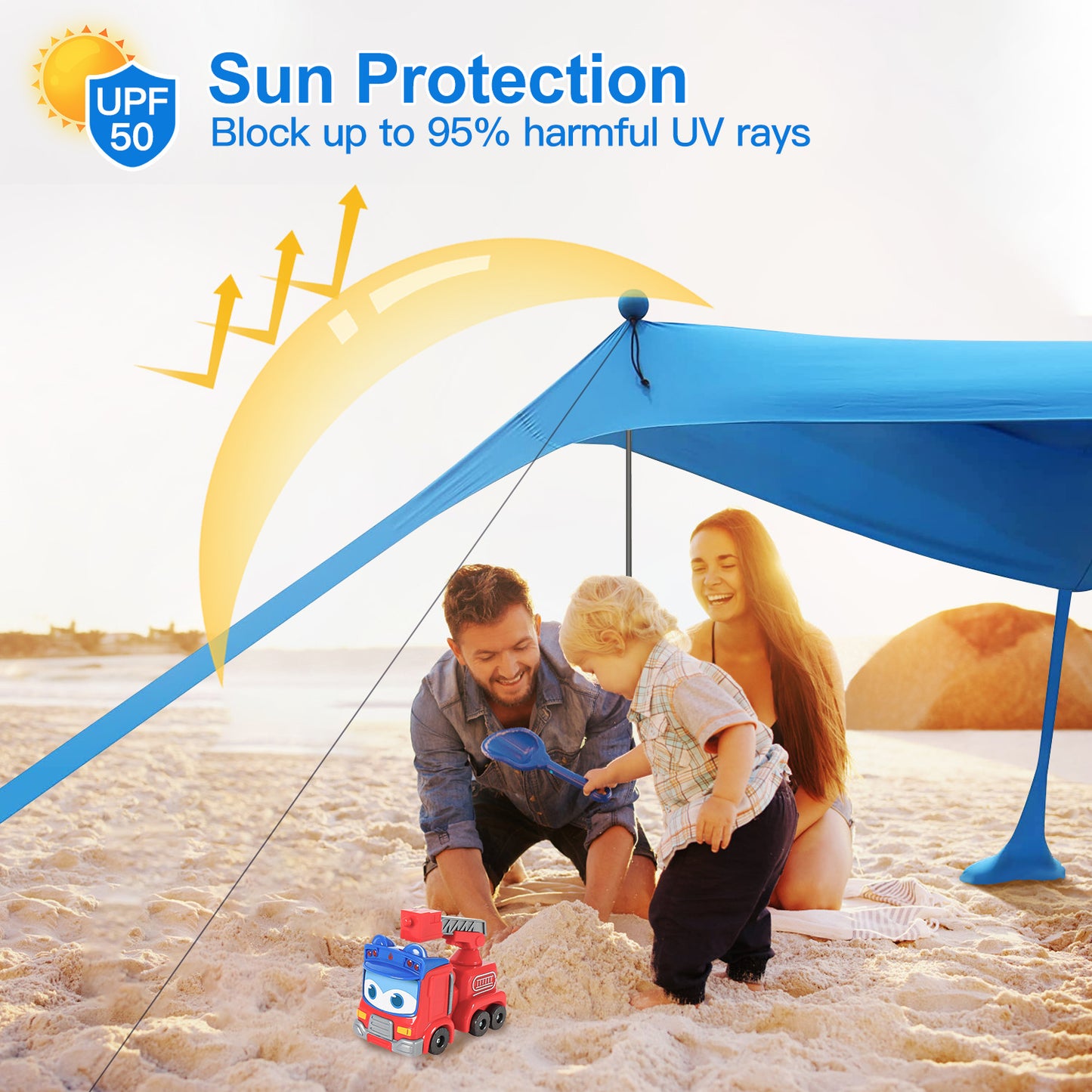 5-8 Person Beach Canopy 10x10x6.6ft With Sandbag Foldable Poles and Carry Bag
