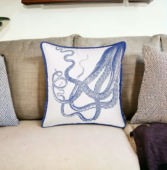 Blue and White Octopus Nautical Throw Pillow-1