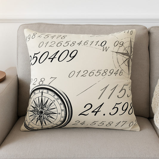 20" Natural And Black Nautical Compass Cotton Throw Pillow-0