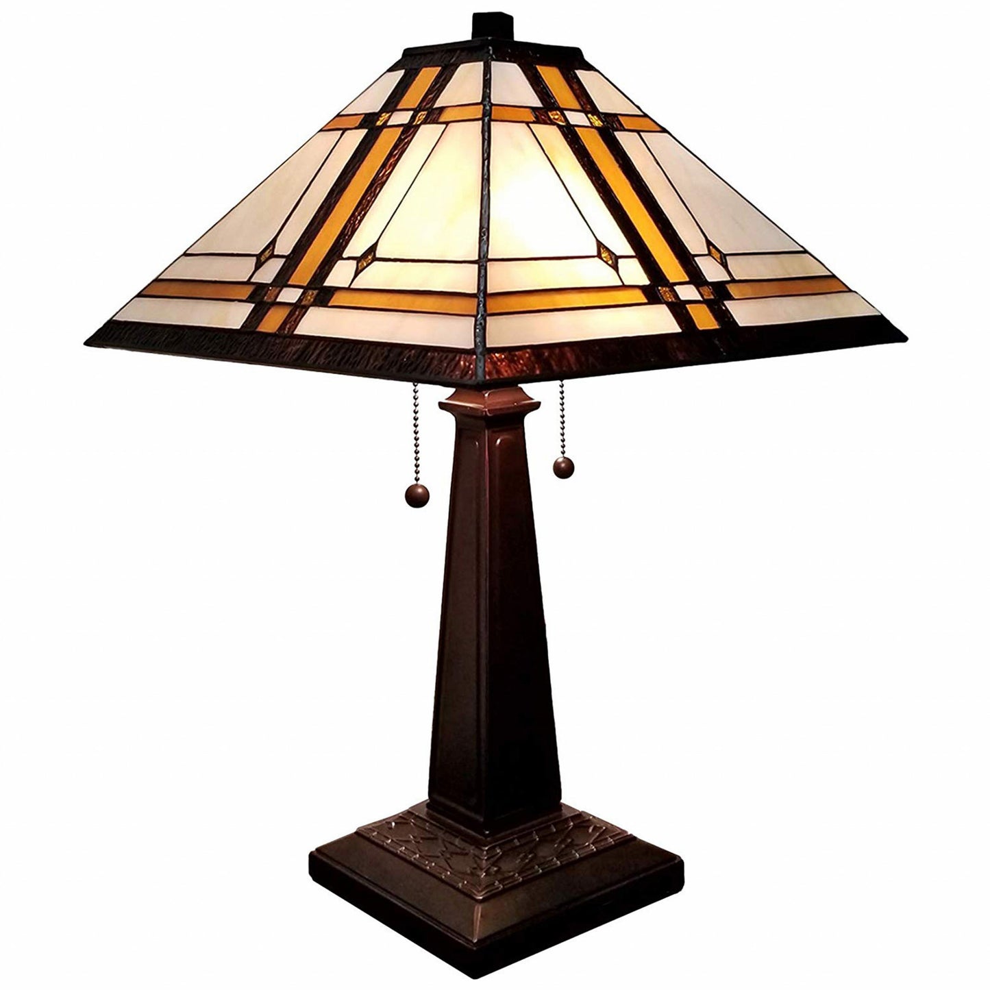 22" Dark Brown Metal Two Light Candlestick Table Lamp With Beige Shade-1