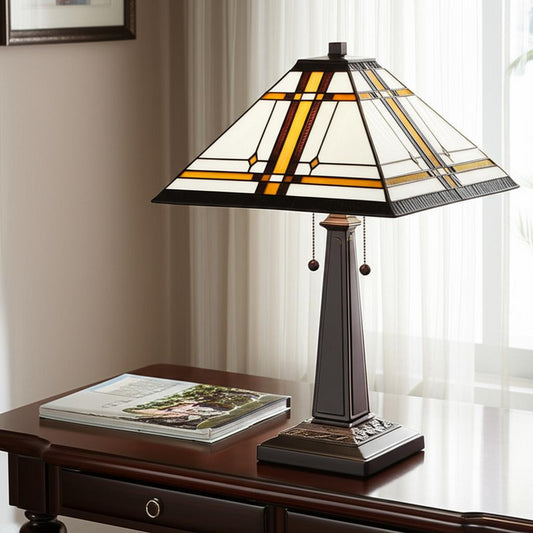 22" Dark Brown Metal Two Light Candlestick Table Lamp With Beige Shade-0