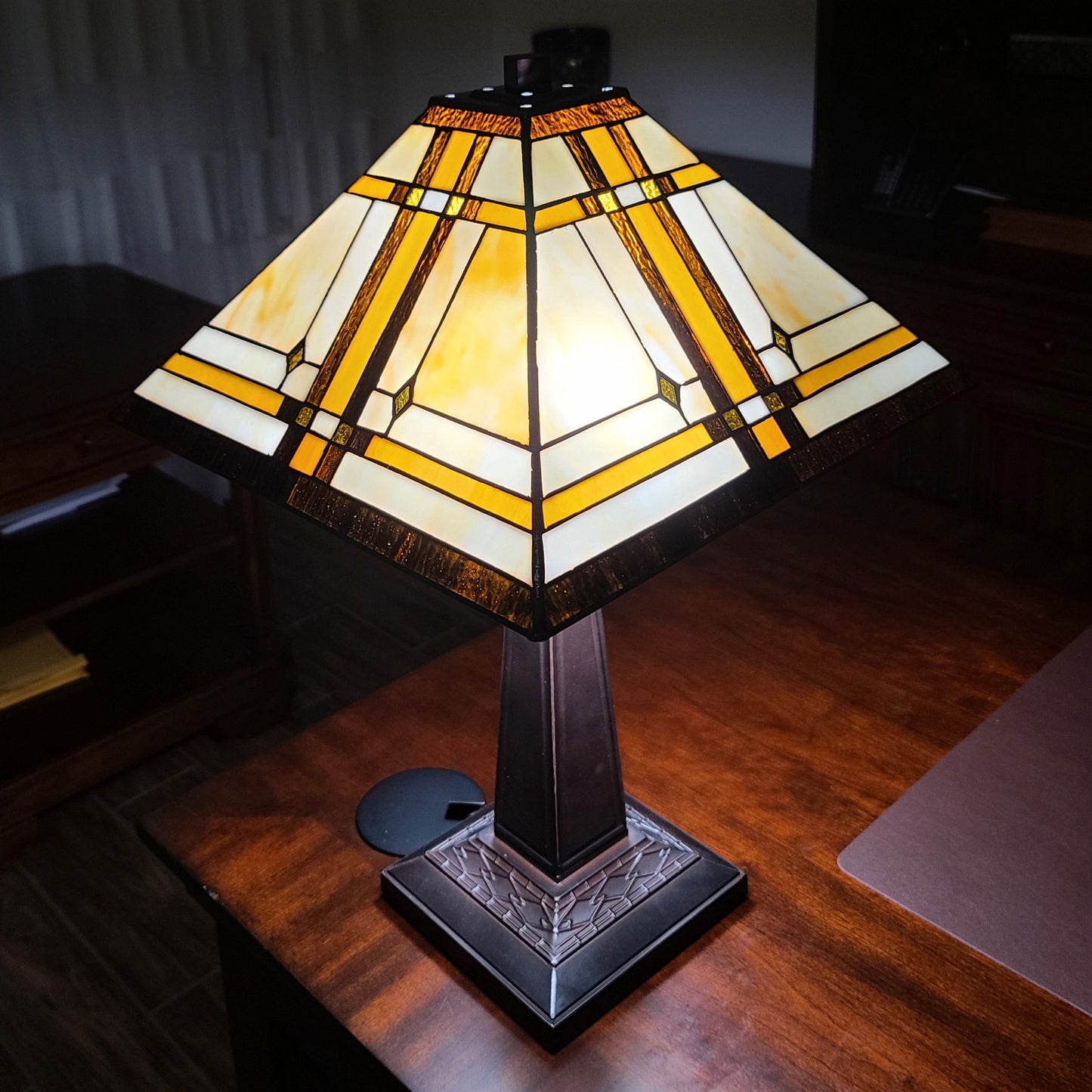 22" Dark Brown Metal Two Light Candlestick Table Lamp With Beige Shade-4