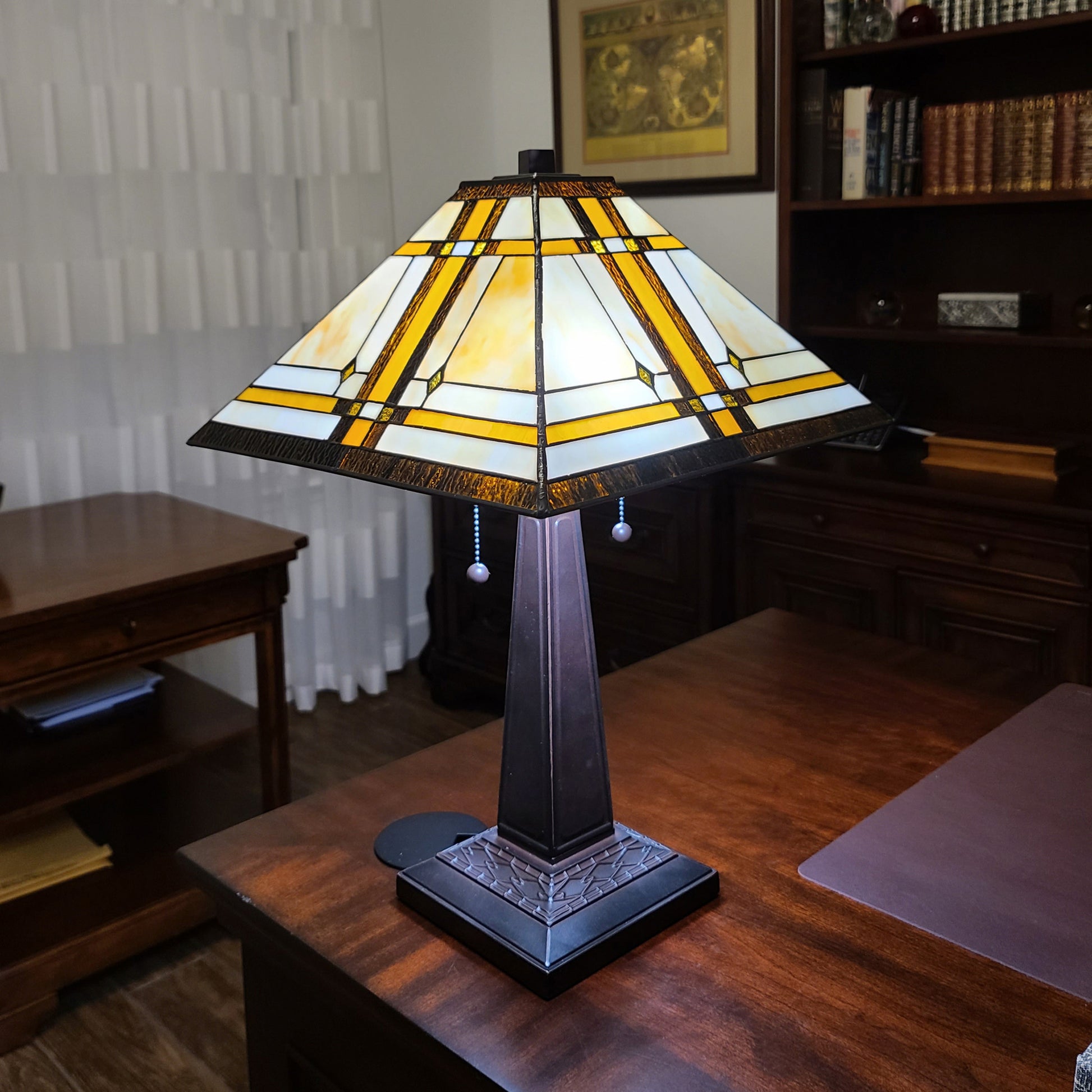 22" Dark Brown Metal Two Light Candlestick Table Lamp With Beige Shade-5