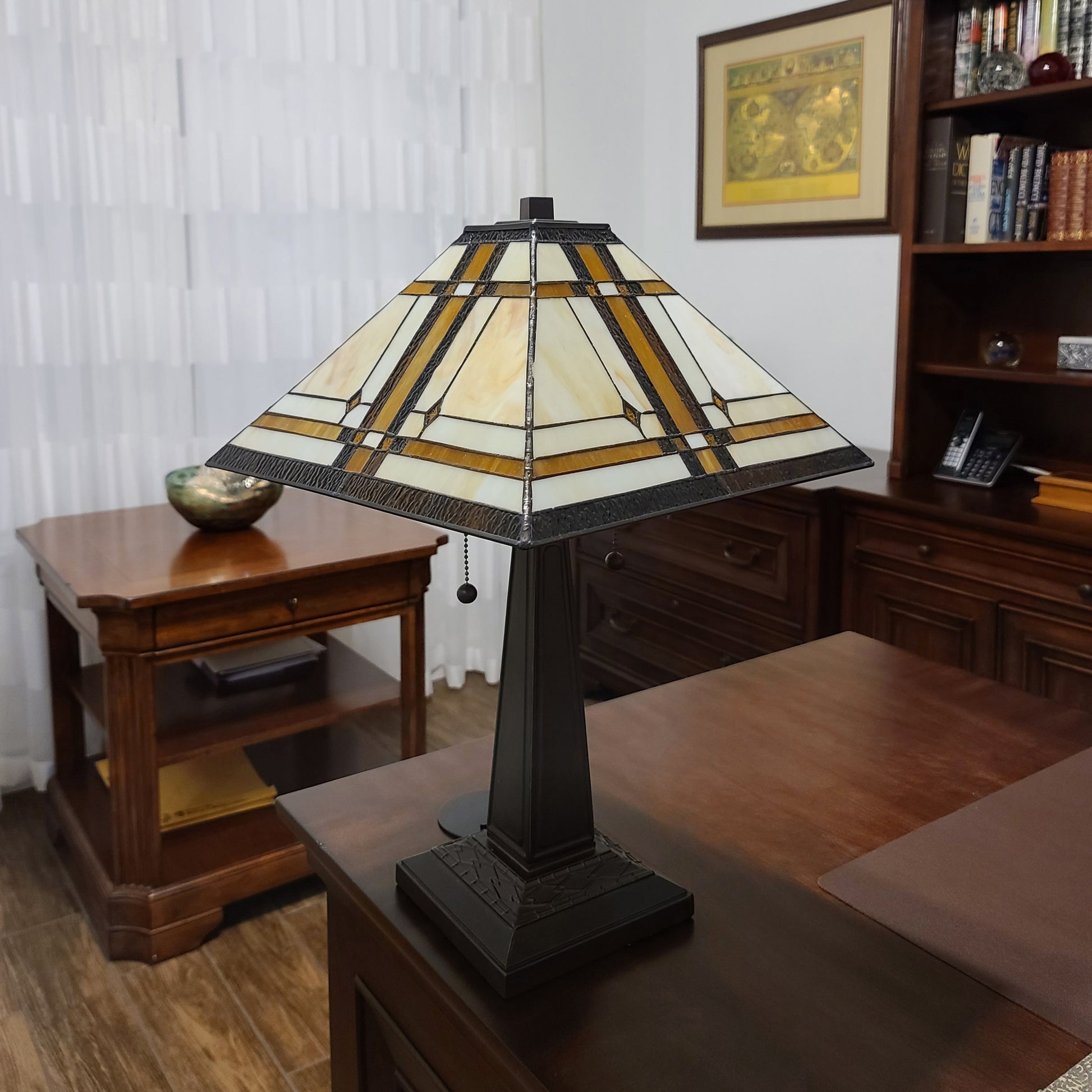 22" Dark Brown Metal Two Light Candlestick Table Lamp With Beige Shade-7