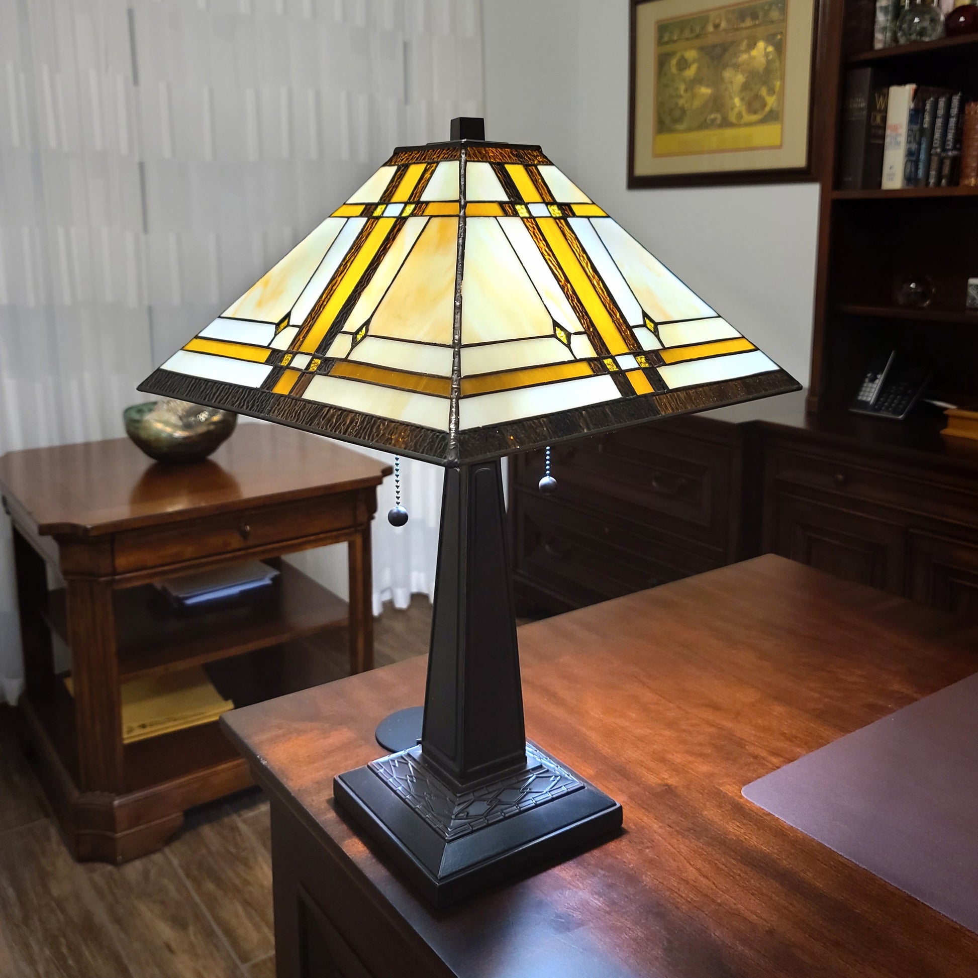 22" Dark Brown Metal Two Light Candlestick Table Lamp With Beige Shade-6