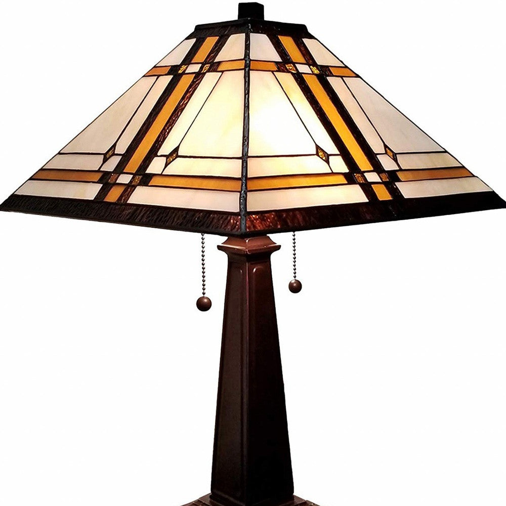 22" Dark Brown Metal Two Light Candlestick Table Lamp With Beige Shade-2